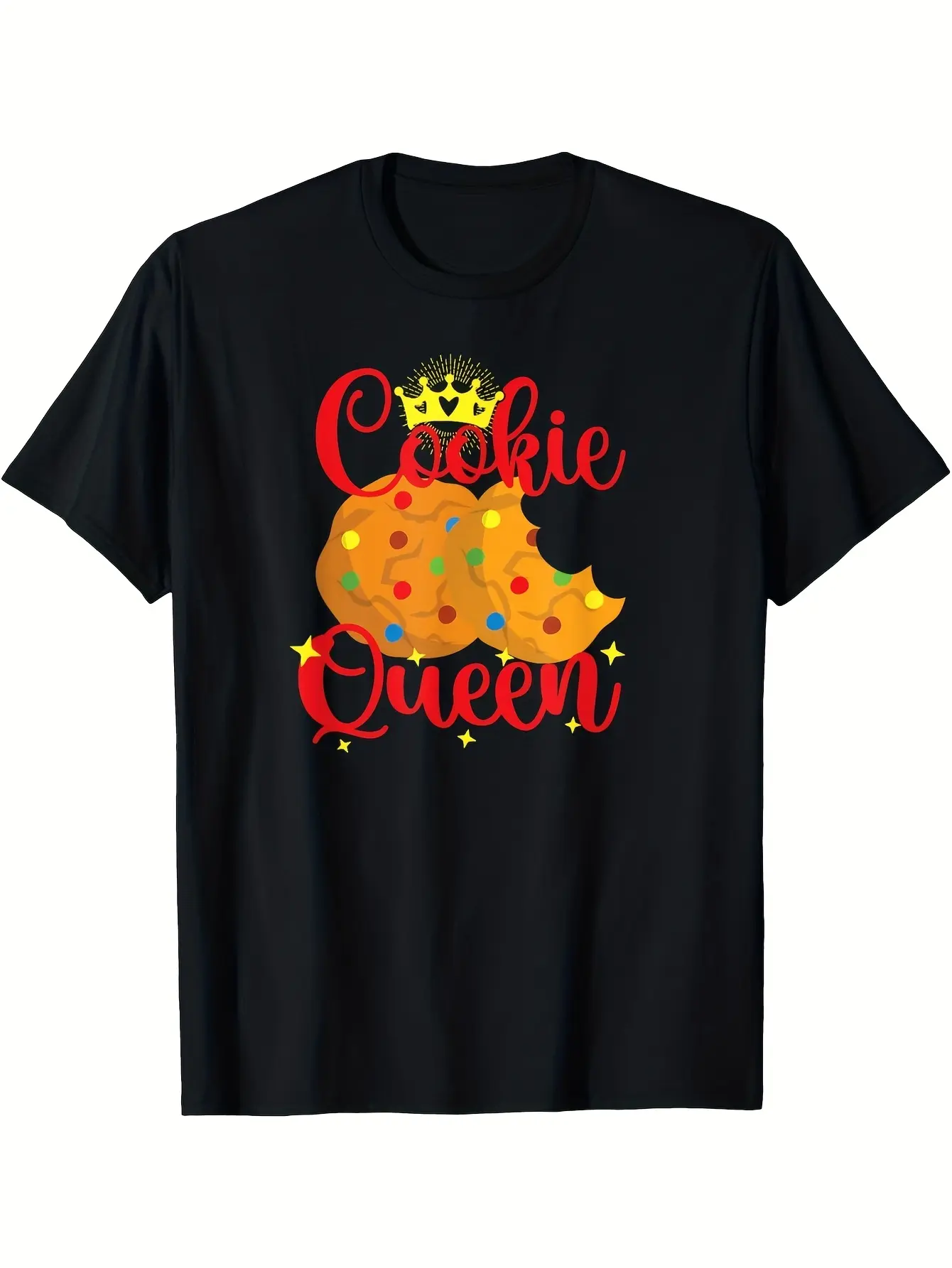 Cute Cookie Queen Chocolate Chip Cookie Gift for W unisex soft cotton short sleeve t shirt, vintage graphic casual tee for men women teens, perfect birthday holiday gift for camping travel gym daily street  wear