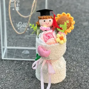 Cute Doll Flower Bouquet Gift Box, Crochet Bouquet Gift, Handmade Valentine's Day Present, Birthday Gift for Girls, Graduation Gift, Teacher and Friend Decorative Item, Gift Decoration