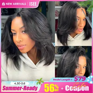 ISEE HAIR Wear Go 9x6 Tpart Layered Cut Bob Yaki Straight Wig With Drawstring 180% & 250% Natural Black & Reddish Brown Deep Part Pre-Cut Lace Front Wig & Pre-Bleached & Pre-plucked Hairling Glueless Human Hair Wig#greenish#TikTokShopSpringGlowUp Summervi