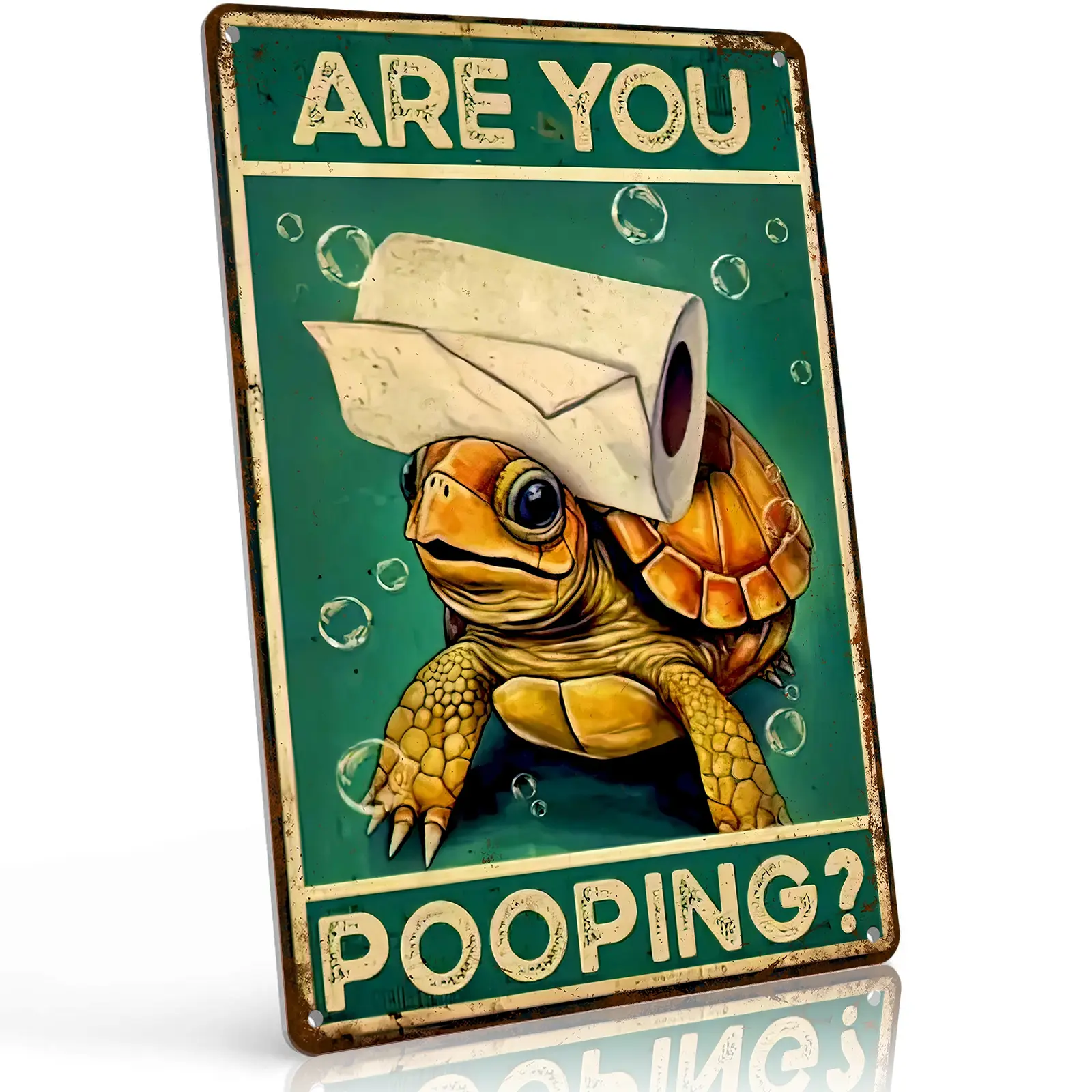 Are You Pooping? Funny Turtle Bathroom Wall Decor 8x12 Inch Aluminum Metal Sign for Home, Guest Bathroom, Kids' Bathroom, Farmhouse - Retro Tin Sign Gift for Turtle Lovers & Bathroom Humor Fans