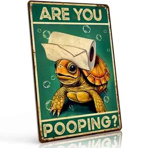 Are You Pooping? Funny Turtle Bathroom Wall Decor 8x12 Inch Aluminum Metal Sign for Home, Guest Bathroom, Kids' Bathroom, Farmhouse - Retro Tin Sign Gift for Turtle Lovers & Bathroom Humor Fans
