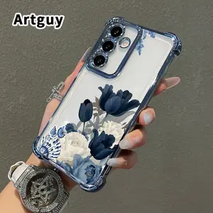 Blue Floral Reverie Pattern Phone Case Compatible with Samsung Galaxy S23 Ultra S24 Plus S25 S22+ FE Edge Electroplated Four-Corner Anti-Fall Protection Cellphone Cover