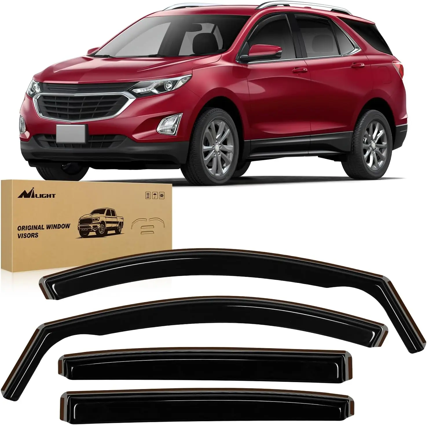 Nilight Acrylic In-Channel Side Window Rain Guards & Deflectors for Chevrolet Equinox 2018-2024, 4PCS Vent Deflectors with Adhesive Tape, Metal Clips for Car Air Circulation, Side Window Deflectors
