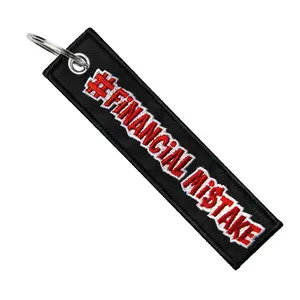Financial Mistake Embroidered Fabric Motorcycle Keychain with Free Red Cable & Standard Metal Rings Large Size Scratch Resistant Easy to Find