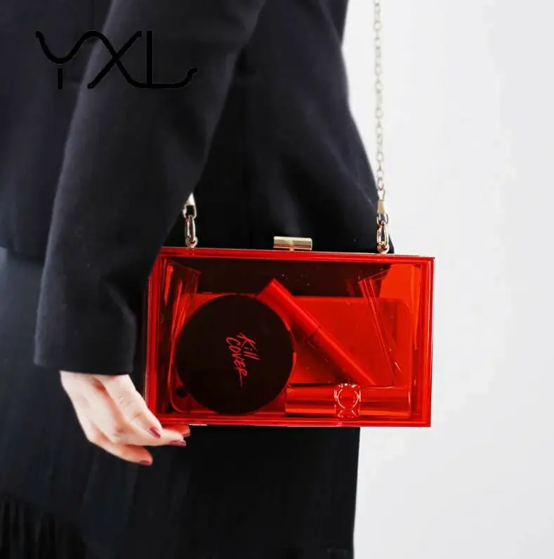 Transparent acrylic clear clasp clutch bag | crossbody bag - Red