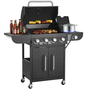 summervibes Nonstick 4-Burner Gas Grill, 52000 BTU Outdoor BBQ Grill with Side Burner, 425 sq. in Grilling Area, Carbon Steel Enamel Grates, 2 Side Shelves for Patio & Garden (Tools & Hardware)