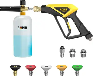 Short Handheld with  4500 PSI Foam Cannon For Pressure Washer,1/4 Inch Quick Connector,Water spray Tool With 5 Nozzle Tips,Heavy Duty Durable