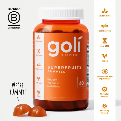 Goli SuperFruits Beauty Gummy Vitamin - Collagen, Mixed Fruit, Vegan, Plant-Based, Non-GMO, Gluten-Free & Gelatin Free