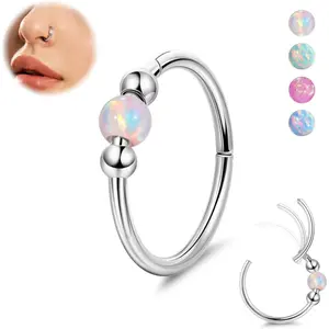 18G G23 Titanium Nose Ring for Women Opal Nose Hoop  Clicker Septum Nose Ring Hinged Segment Daith Helix Cartilage Tragus Hoop 8/10mm