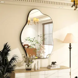 24"x32" Modern Asymmetrical Wall Mirror Black Wood Framed Decor Decorative