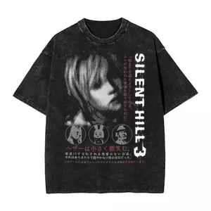 [Sale up to 35%] Silent Hill 3 T Shirt Hip Hop Washed Short Sleeve Harajuku T-Shirts Vintage Men Women