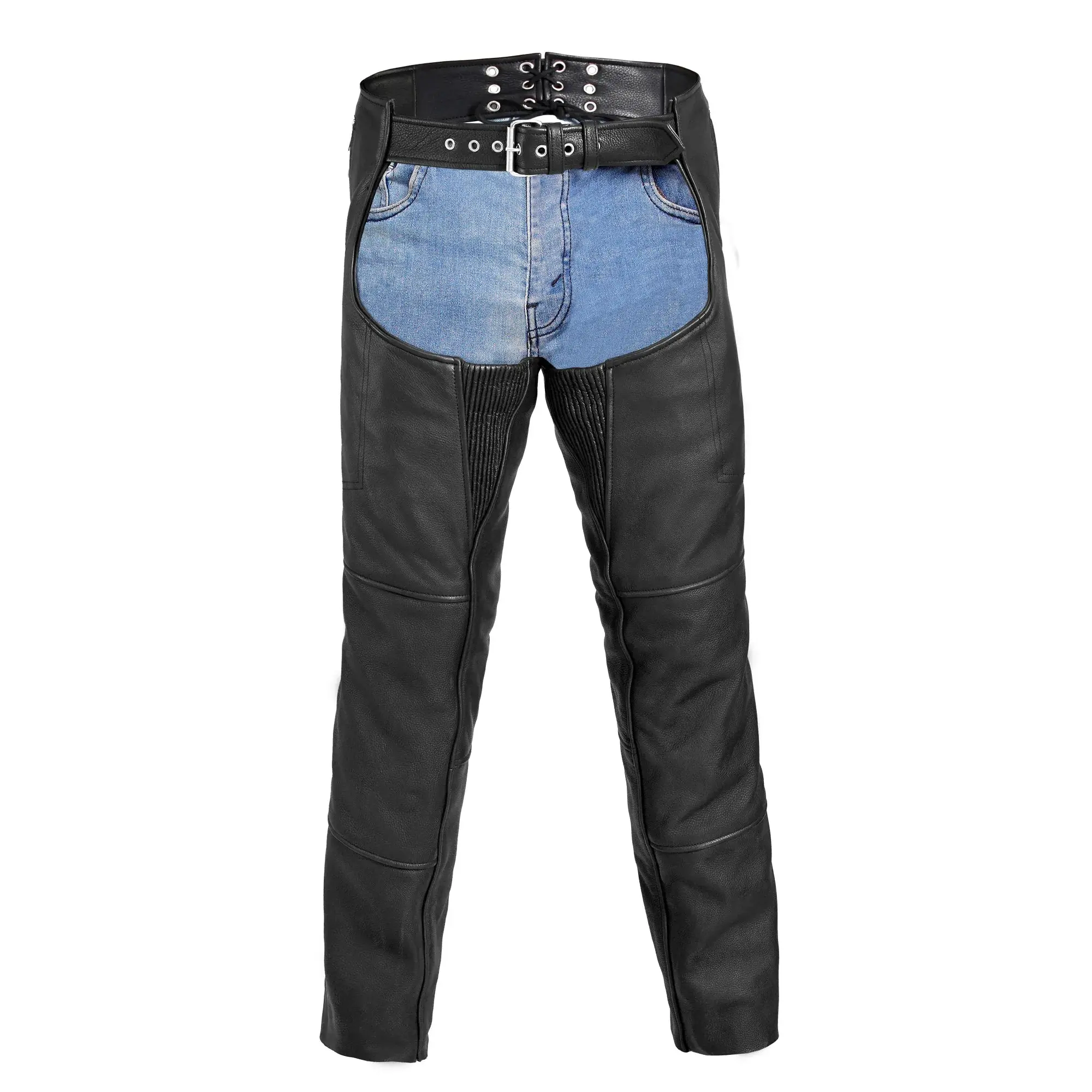 StormGuard Unisex Leather Motorcycle Chaps, Leather Biker Trousers, Riding Trousers for Protective Gear, Motorcycle Riding Trousers