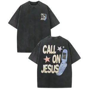 Call on Jesus Tee | Vintage Christian Graphic Shirt | Oversized Faith-Based Streetwear T-Shirt for Men | Spiritual Boy Merch Gift Idea boys merch apparel Cotton Fabric men gifts