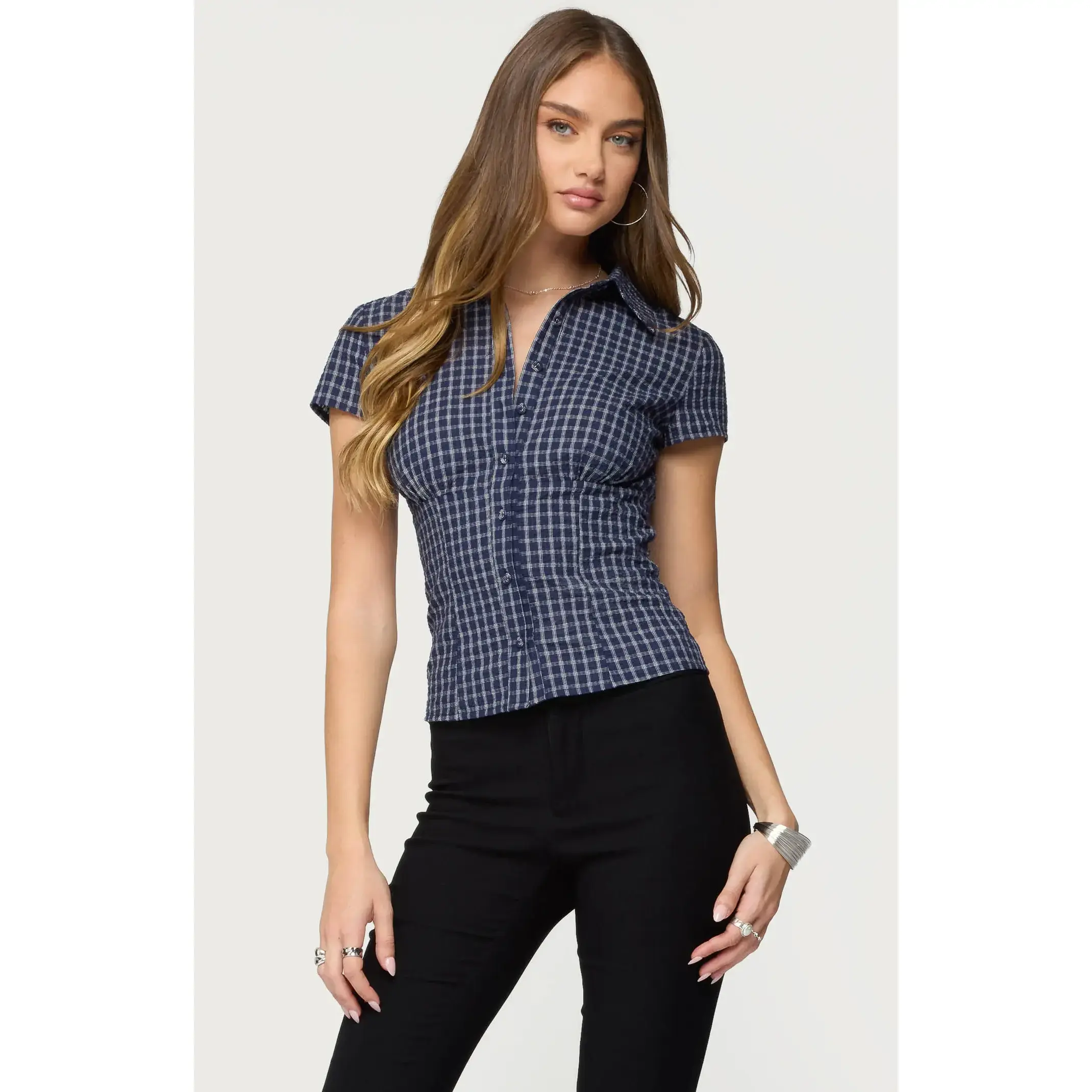 Edikted Women's Oriya Gingham Tailored Button Up Shirt