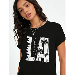 Women's slogan letter print short-sleeve T-shirt LOS ANGELES pattern T-shirt women's top Casual Tunic Tops Spring Fashion Basic Trendy Outfits