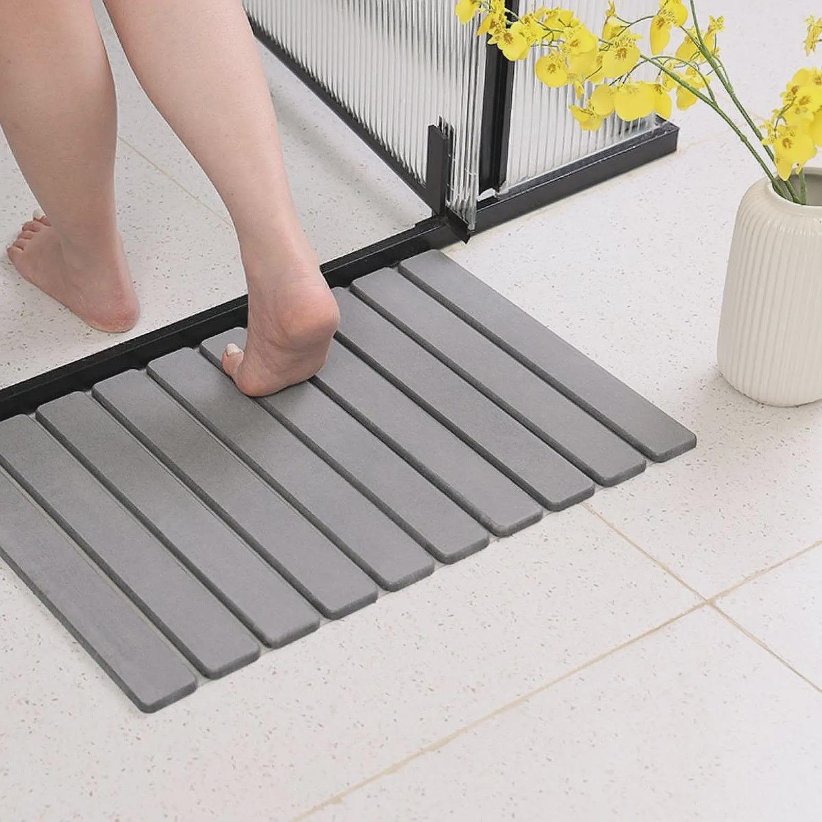 1-Piece Diatomite Stone Bath Mat, Rectangle Compact Slatted Brushed Hard Mat - Non-Slip, Quick-Drying, Water-Absorbent, Foldable All-Seasons Shower Pad for Bathroom Entrance Indoors, 23.6x15.5in Bathroom Decor