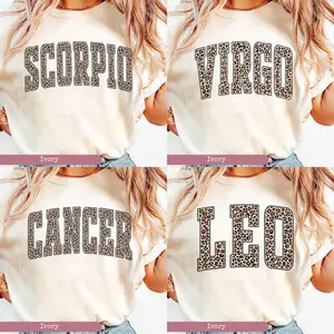 Comfort Colors Retro Zodiac T-Shirt - Ivory Color, Leopard Print Astrology Sign Tee, Astrology Lover Graphic Printed Shirt, Comfy Fabric Graphic Tee   - LORA ATCHER