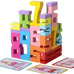 Wooden Stacking Building Blocks for 3+ Years Old Kids 1-10 Number Game Balance Competition Toy, Gift for Boys Girls
