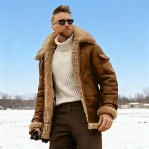 Men's Solid Color Faux Leather Jacket - Warm Plush Winter Outerwear