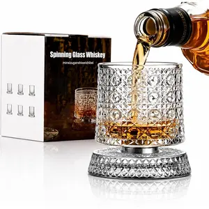 Spinning Glass Whiskey, 2026 New 360° Rotating WhiskeyGlass with Heavy Relief Base, Luxury 360 Spinning OldFashioned Crystal Whiskey Glass, Hand-Painted UniqueEmbossed Glass