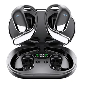 Open Ear Clip Wireless Earbuds Bluetooth 5.4 with Built-in Mic IPX7 Waterproof LED Display Charging Case Ear Hooks for Running Fitness Gaming Office Work
