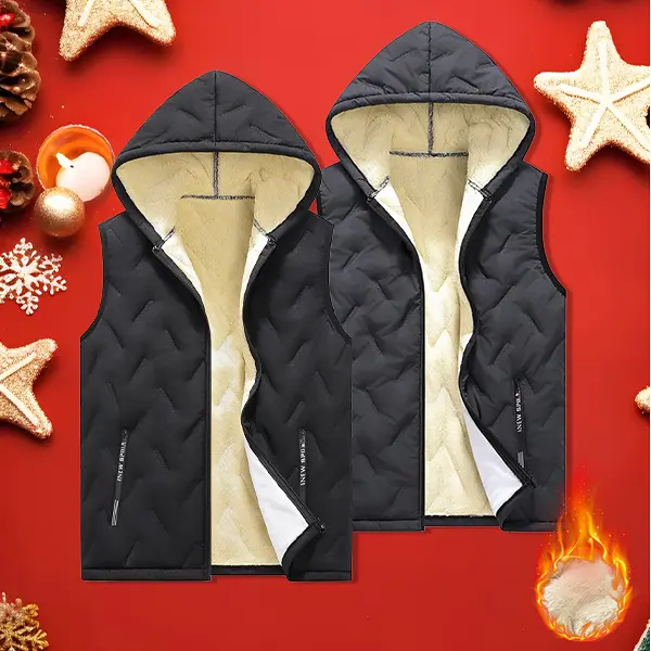 Dual-use Unisex Padded Hooded Sleeveless Jacket 2 Pack, Ultra Warm Plush Sherpa Interior Blocks Frigid Wind, Smooth Wind-resistant Outer Shell, Oversized Cut Easy To Layer Over Hoodies, Sweaters And Shirts Tops Menswear