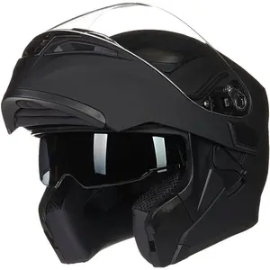 Motorcycle Dual Visor Flip up Modular Full Face Helmet DOT with 6 Colors Model 902 (L, Matte Black)