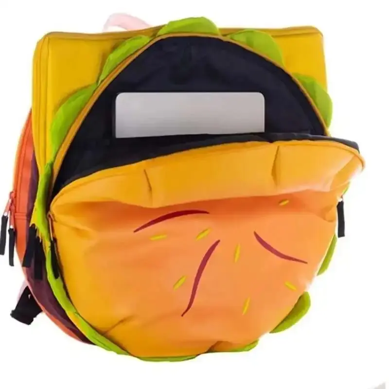 Stylish Hamburger Daypack Laptop Storage Zipper Portable Casual Tote PU Cheeseburger Backpack for Unisex Travel Outdoor Vacation