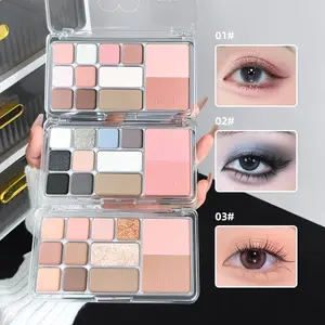 12 Color Eyeshadow Blush Contour Palette, 3-In-1, All Skin Types, Matte & Shimmer Powder, Long-Lasting, Dual-Layer Portable Design