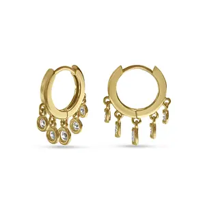 The Dawn Petite Dangle Lab Grown Diamond Huggie Hoops 14K Yellow Gold