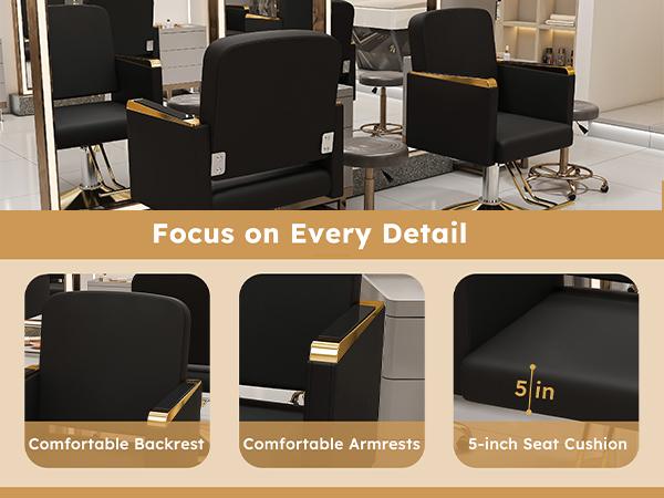 Hydraulic Salon Chair 360° Swivel - Professional Barber Stylist Chair with Pump, Retro Heavy Duty Barber Chair,Non-Tilting Hairdressing Chair for Salon Tattoo Spa, Black Gold Stylist Equipment (Single Pack)