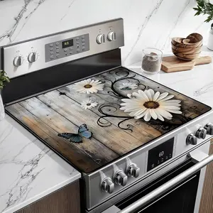 JOYFINITY Heat-Resistant Glass Stove Top Cover with Anti-Slip Rubber Coating – Electric Stove Protector, Scratch-Resistant, Expands Counter Space, Stylish Kitchen Decor (Daisy)