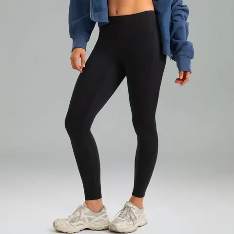 Colorfulkoala Women's High-Waisted Fitted Fleece-Lined Yoga Pants - Soft Athleisure Leggings with Side-Pocket Handy Design, Comfortable Bottoms for Workout, Fitness