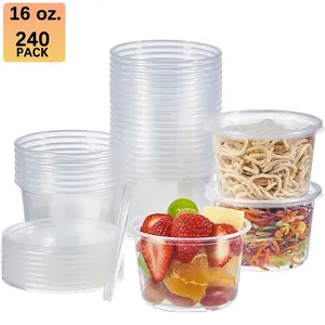 240 16 ounce plastic food storage containers with sealed lids, BPA free, used for food preparation, made of high-quality heavy-duty materials, can be placed in refrigerators and dishwashers