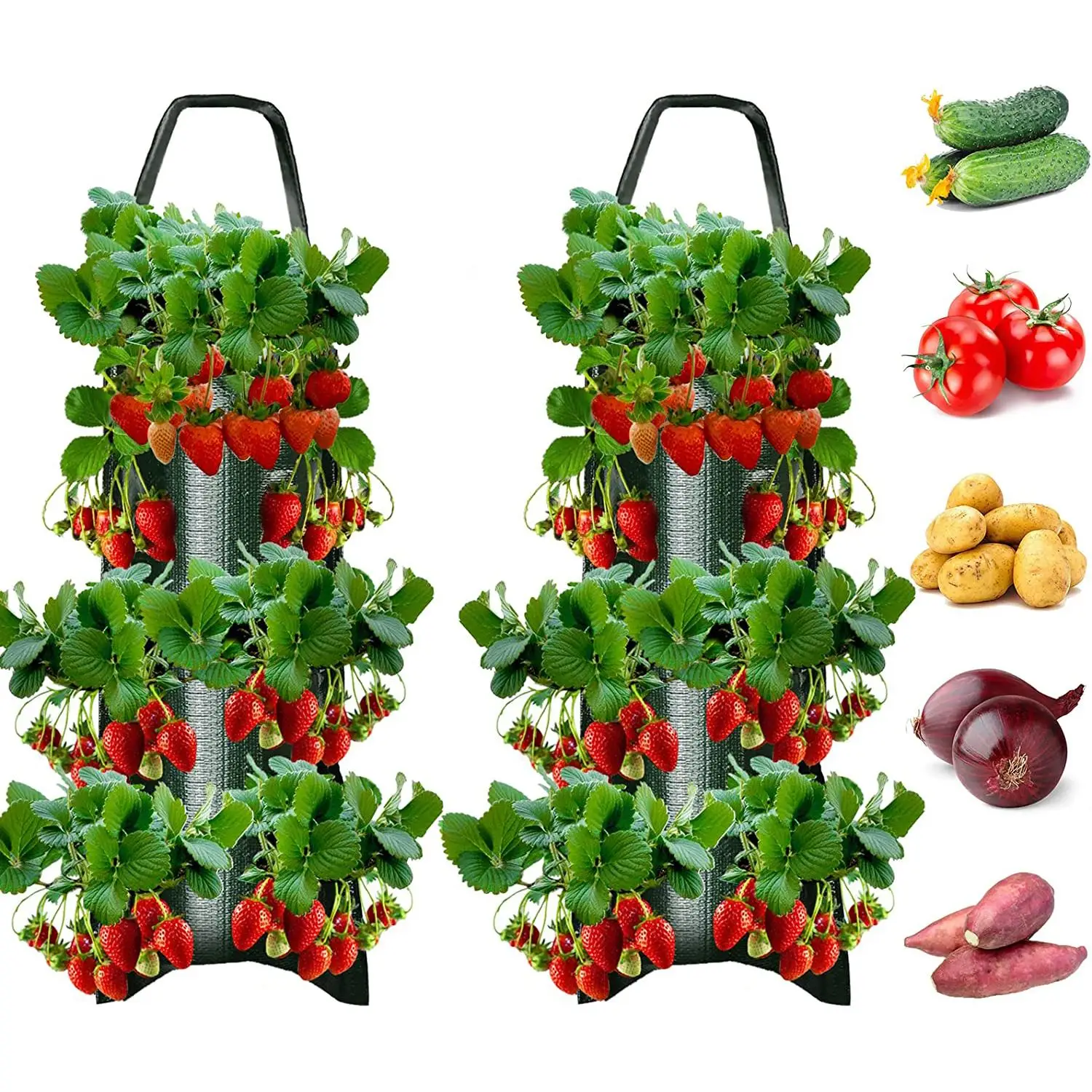 Strawberry Plant Growing Bag, 2 Counts/set Hanging Flower Growing Bag, Garden Strawberry Planting Bag, Plant Growing Bag, Outdoor Garden Planter, Stra