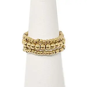 POWERBEADS BY JEN Fidget-Friendly Hematite Beaded Ring Set - 3-Piece Stretch-Fit Stackable Jewelry Rings for a Stacked Look
