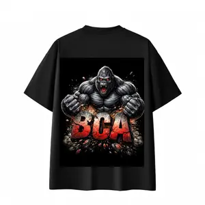 BCA Iconic Gorilla Design, Black Straight Fabric, Short Sleeve, Round Neck, Loose Fit