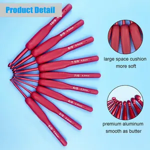 9-Piece Crochet Hook Complete Set with Silicone Handle, Aluminum Hooks for DIY Sweater Knitting, Sewing & Weaving Tools