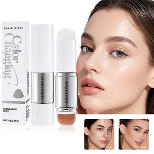 Three Color Concealer Stick Foundation, Dual Head Multi-Functional Concealer with Brush, Lightweight Moisturizing, Buildable Coverage, Long-Lasting Waterproof Matte