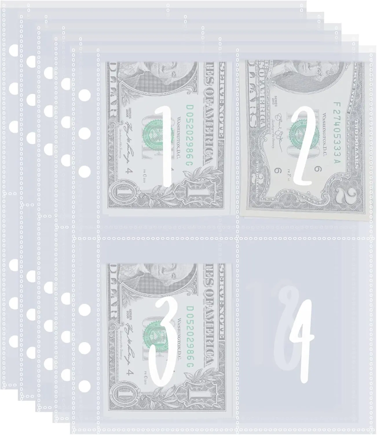 100 Envelopes Money Saving Challenge A5 Binder Inserts for A5 6-Ring Savings Binder Replacement, Clear Sleeves for Cash, 25 Sheets