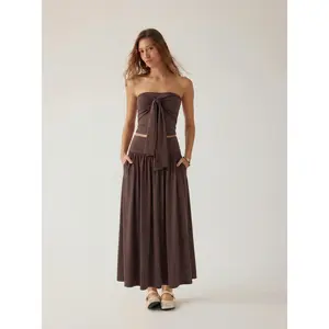 Cider Multi-way Knotted Bandeau Crop Top & Mid Rise Maxi Skirt Set