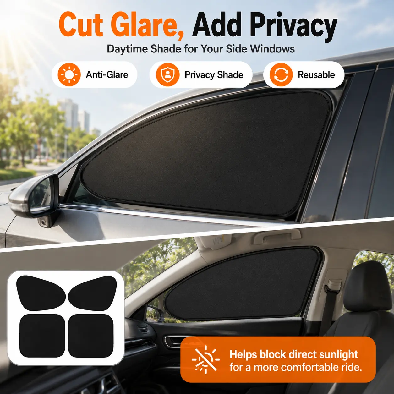 Magnetic Side Window Sun Shade Keeps Cooler Sun Shade UV Rays Privacy Protector, Reuseable Washable Sun Shade for Most Cars, Vhicles, SUV