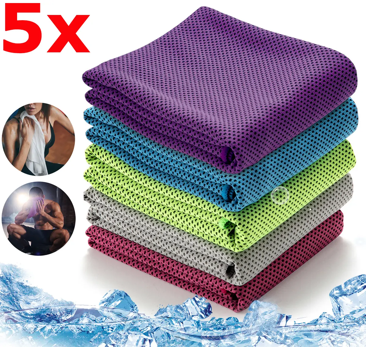 5 Pack Cooling Towel  Ice Towels Soft Breathable Ultra-fine Fiber Quick Cold Towel for Bowling Yoga Travel Camping Golf Football Hiking Outdoor Work
