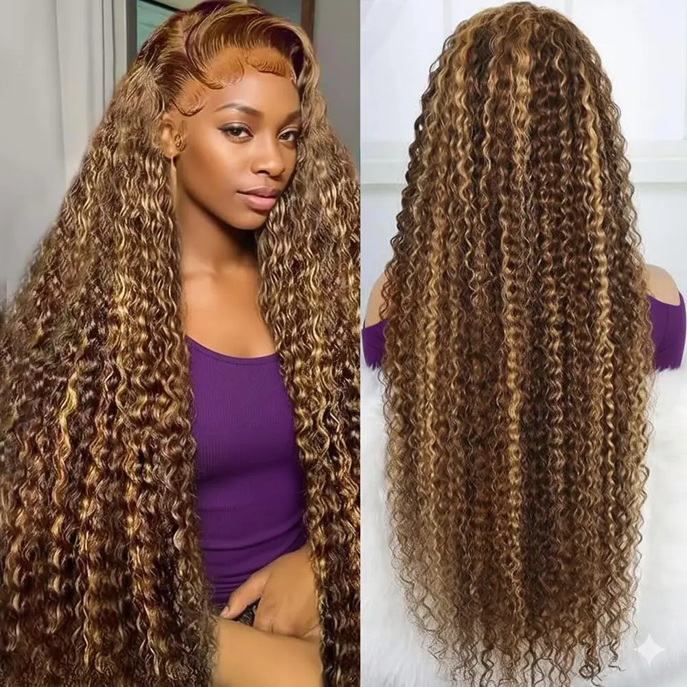 Kdmidun 13x6 Deep Wave HD Swiss Lace Front Wig, 13x6 P4/27 Honey Blonde Highlight Ombre, 180% Density Human Hair, Pre-Plucked with Baby Hair for Female #Summer Hairstyles, 13X6 Deep Wave Lace Front Wig