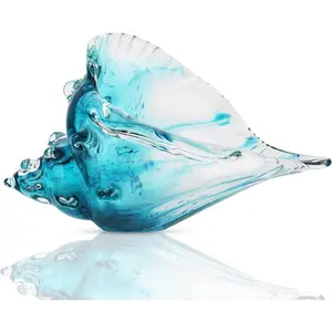 Hand-blown Glass Conch Sculpture Modern Green Sea Glass Art Decorative Statue Coastal Shell Decor for Living Room TV Cabinet Office Shelf Ornaments