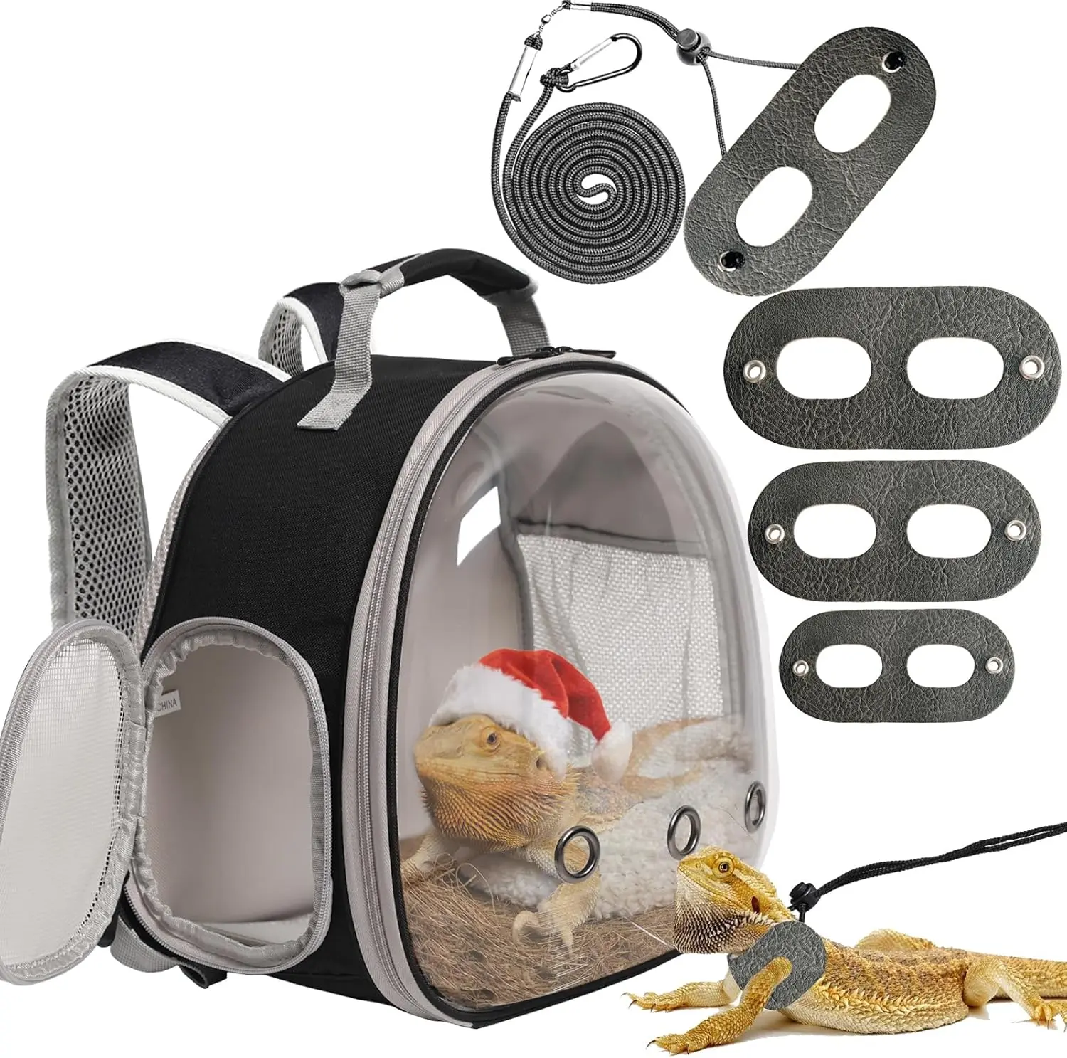 Travel Backpack with Harness and Leash Set,Lizard Backpack Travel Carrier,Space Capsule Clear Bubble Window Astronaut Reptile Carrier Backpack, Airline Approved