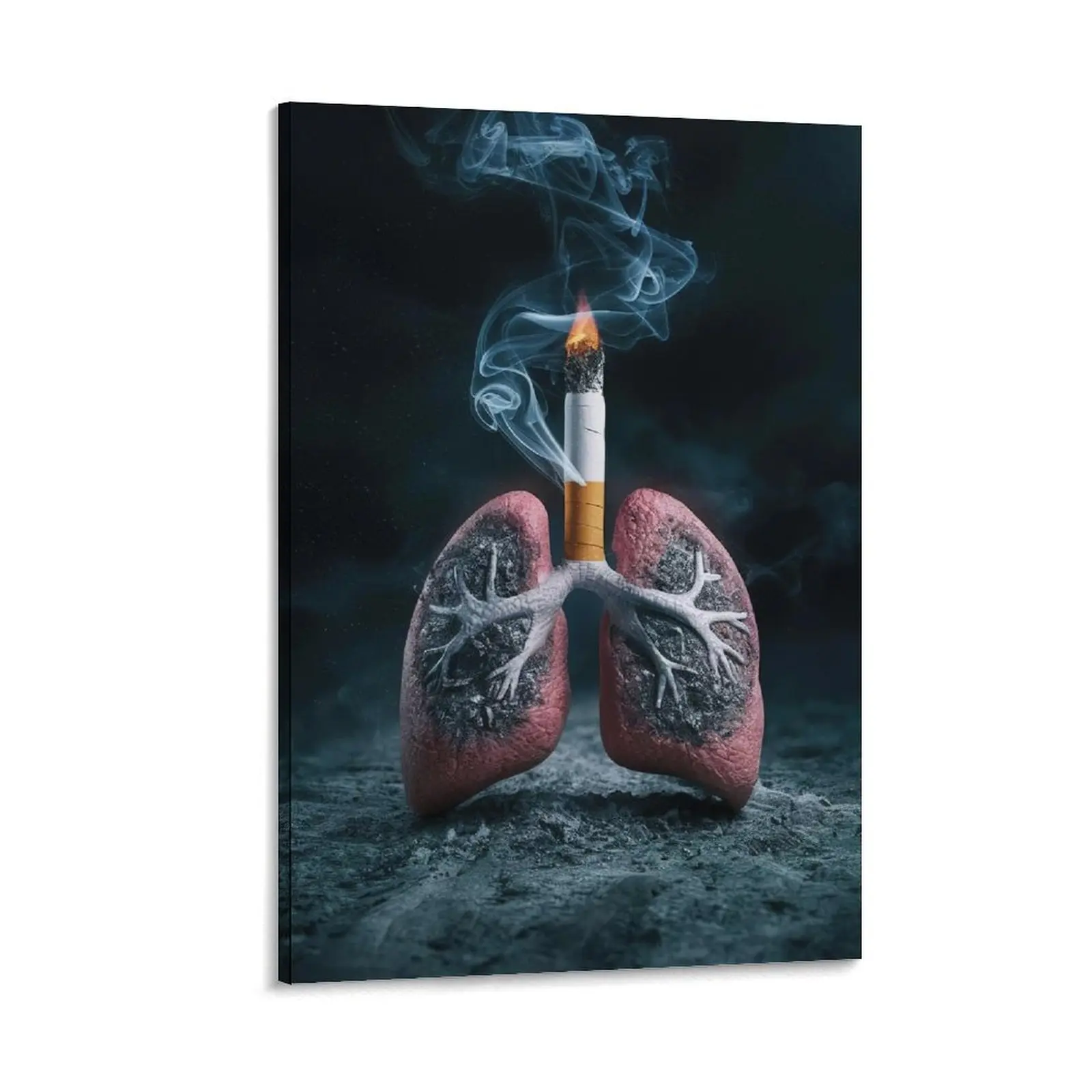 Anti-Smoking Health Awareness Canvas Poster - Smoking Harms Lungs Bold Warning Print, Hanging Wood Photo Wall Décor for Bedroom & Office, Educational Campaign Gift Ornament (Home Supplies)
