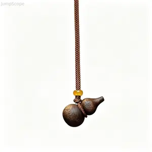 Natural Agarwood Gourd Pendant Necklace, Hand Carved Calabash Long Sweater Chain, Vintage Lucky Feng Shui Wood Amulet for Men & Women