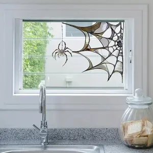 Modern Spider Web Window Film Sticker, Halloween Theme, Static Cling PVC, Reusable, 5mil Thickness, Home Decor, 11.81x11.81 Inches (1 Sheet)