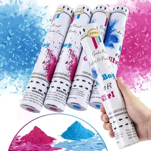 Gender Reveal Confetti Powder Cannon - 2 Blue & 2 Pink Baby Shower Poppers - Gender Reveal Party Supplies - Smoke Powder & Confetti Cannons with 4 Stickers (Mixed Confetti & Powder (2 Pink 2 Blue))
